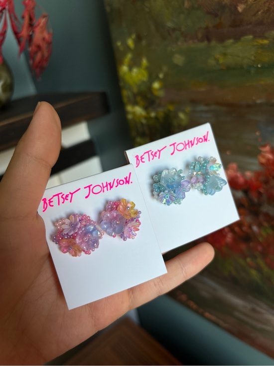 Betsey Johnson Jewelry - Betsey Johnson Pastel Floral Cluster Earrings - Pink & Blue